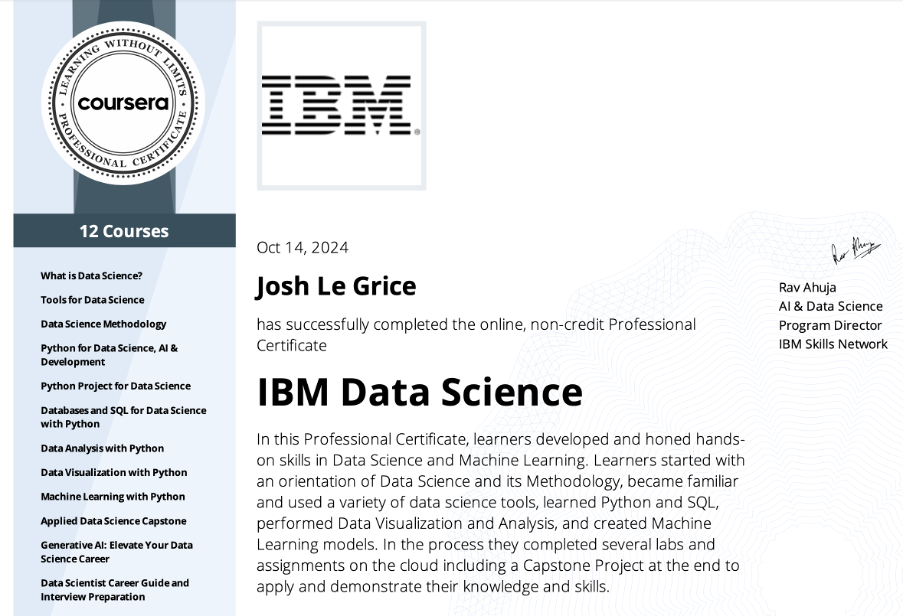 IBM Data Science Certificate